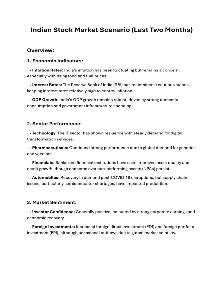 Current Indian Stock Market Overview | PDF | Investing | Inflation