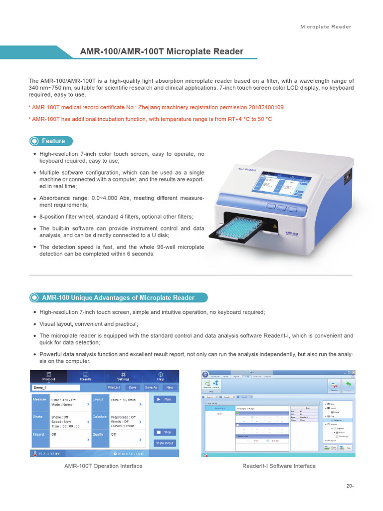 AMR-100 Microplate Reader Features | PDF | Absorbance | Optical Filter