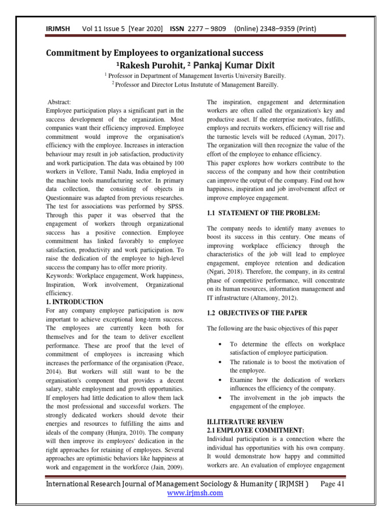 Commitment by Employees To Organizationa | PDF | Employment | Job ...