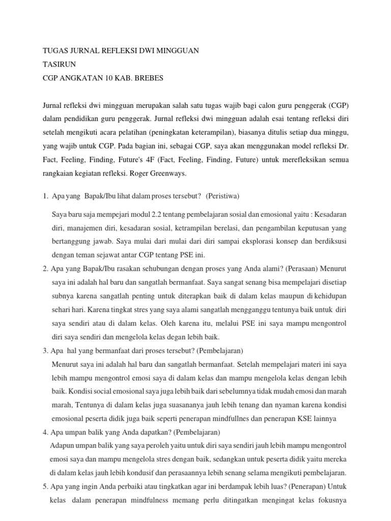 Jurnal Refleksi CGP: Pembelajaran PSE | PDF | Karier & Perkembangan ...