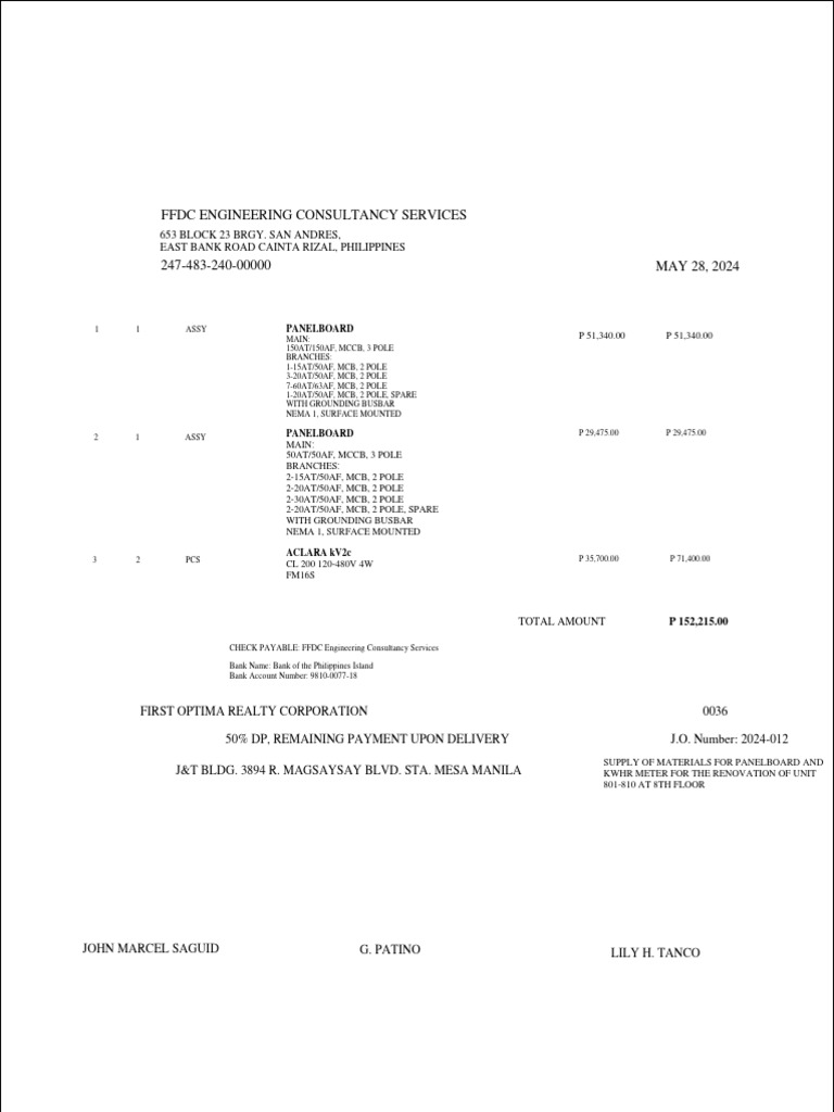 Panelboard Supply Quotation Cainta | PDF | Technology & Engineering