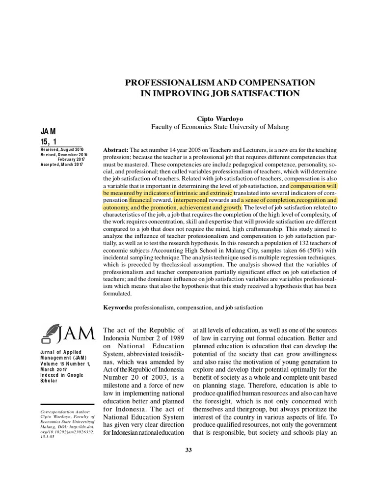 Professionalism and Compensation | PDF | Job Satisfaction | Employment