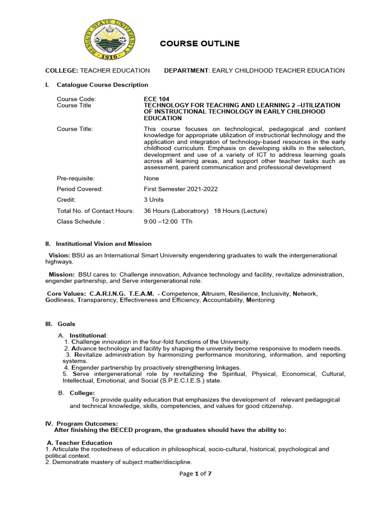 CourseOutline - ECE 104 | PDF | Educational Technology | Learning