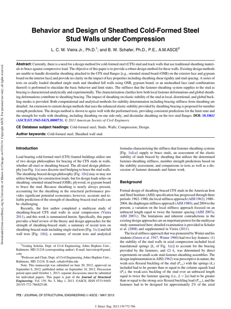 Behavior and Design of Sheathed Cold-Formed Steel Stud Walls Under ...
