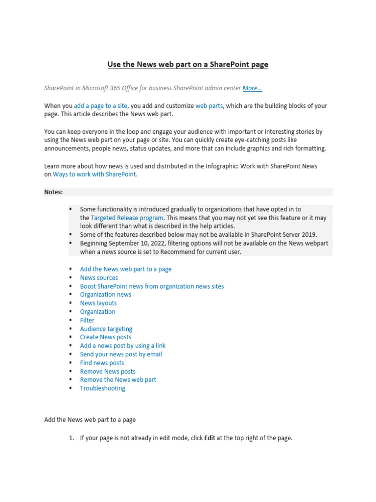 Use The News Web Part On A SharePoint Page | PDF | Share Point | World ...