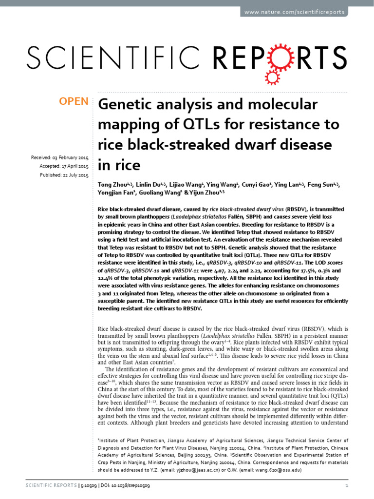 Genetic Analysis and Molecular Mapping of QTLs For Resistance To Rice ...