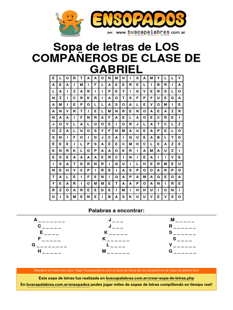 GABRIEL Sopa de Letras de Los Compañeros de Clase de Gabriel | PDF