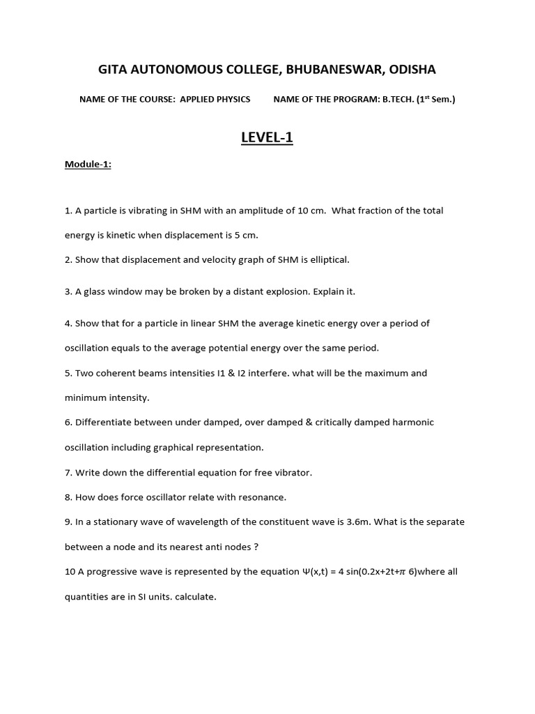 Applied Physics Course Content Overview | PDF | Waves | Photoelectric ...