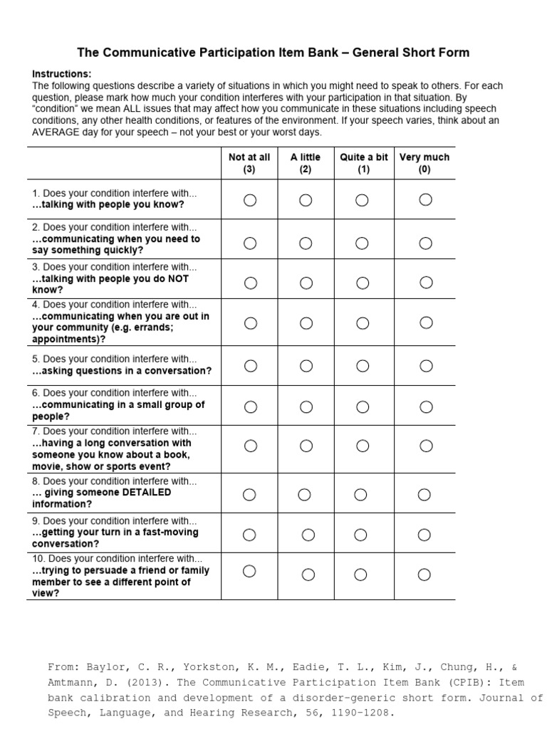 CPIB General Short Form Scoring Guide | PDF | Human Communication