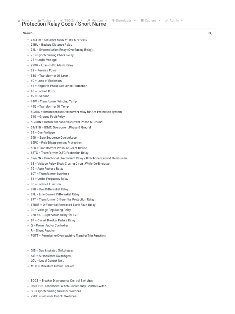 Protection Relay Code - Short Name - ScadaTH | PDF | Relay | Electrical ...