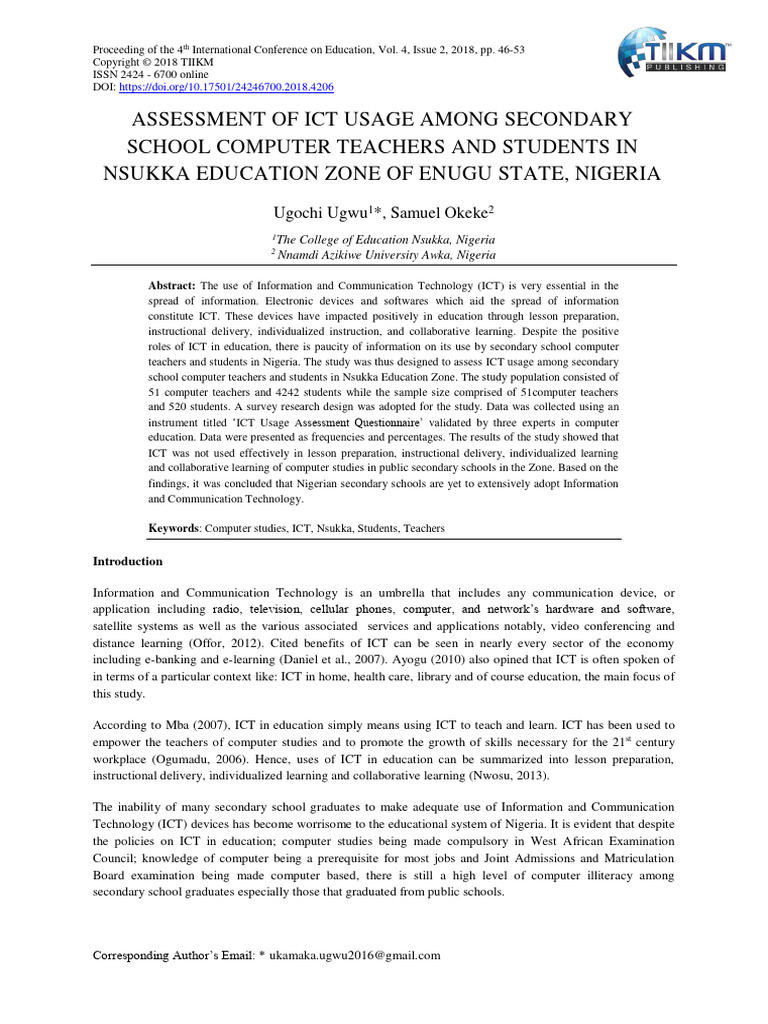 Assessment of Ict Usage Among Secondary | PDF | Educational Technology ...