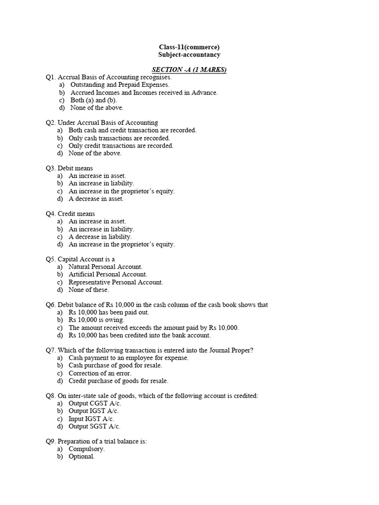 Class 11 Accountancy Half-Yearly Exam | PDF | Debits And Credits ...