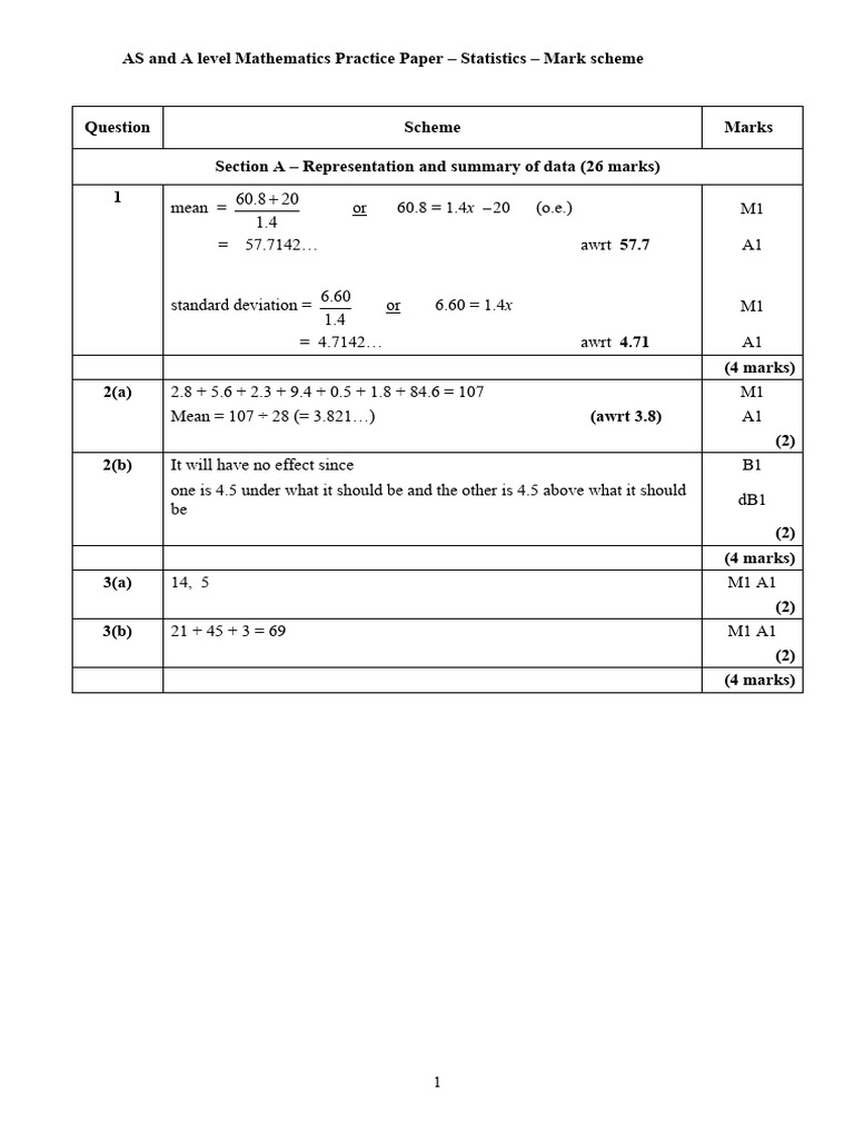 AS/A Level Math Statistics Mark Scheme | PDF | Descriptive Statistics ...