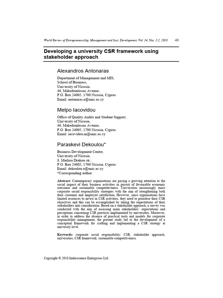 Developing A University CSR Framework Using Stakeholder Approach | PDF ...
