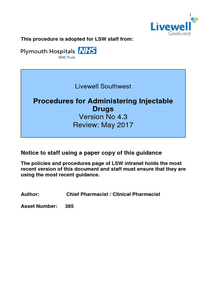 Administering Injectable Drugs NHS | PDF | Intravenous Therapy | Nursing