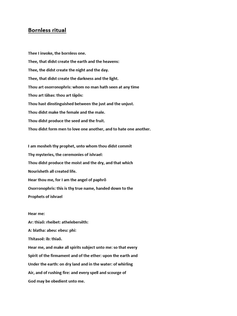 Bornless Ritual Invocation Text | PDF | Thou | Religious Belief And ...