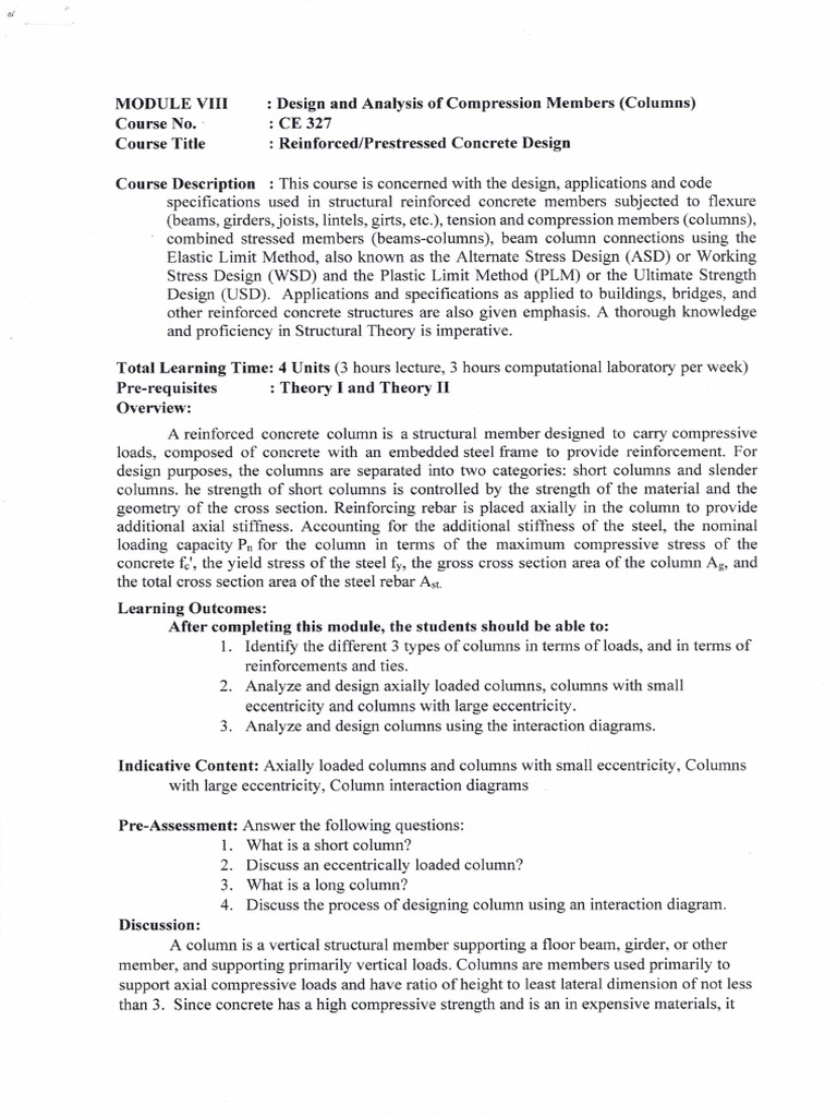 Design and Analysis of Compression Members Column | PDF