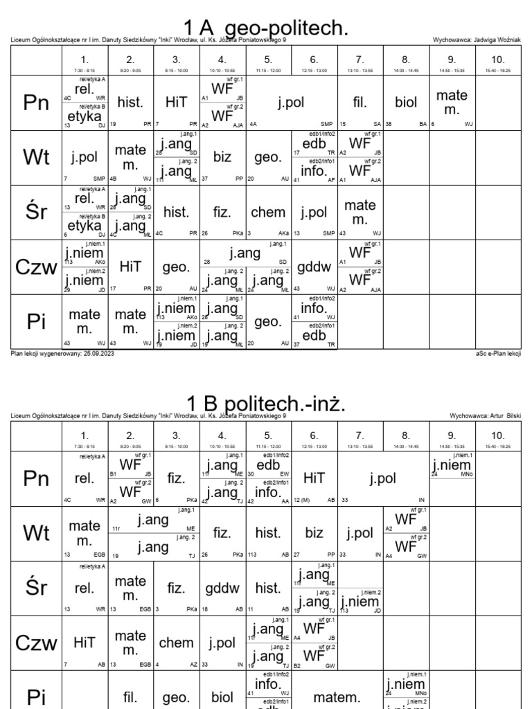 Httpslo1 Wroc Plfiles150plan Lekcji Od 11092023 PDF PDF