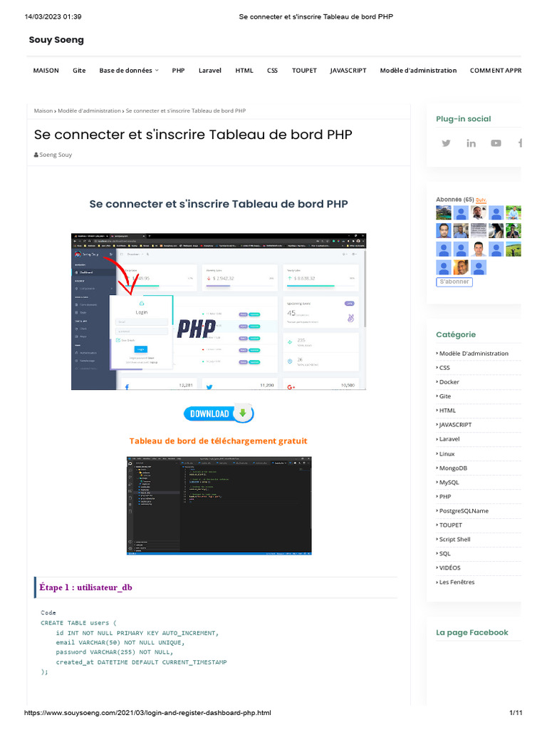Tableau de bord PHP : Connexion et Inscription | PDF | PHP | MySQL