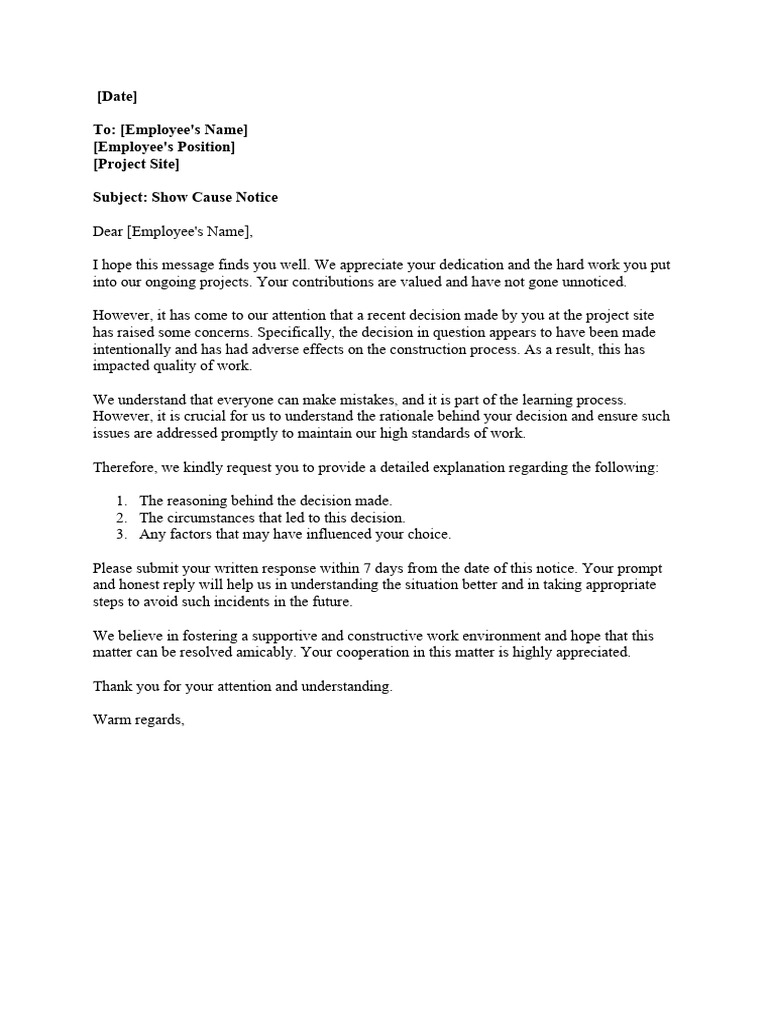 Show Cause Notice for Employee Decision | PDF