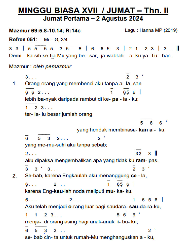 Injil Adven Pertama 30 November 2025: Mazmur Tanggapan