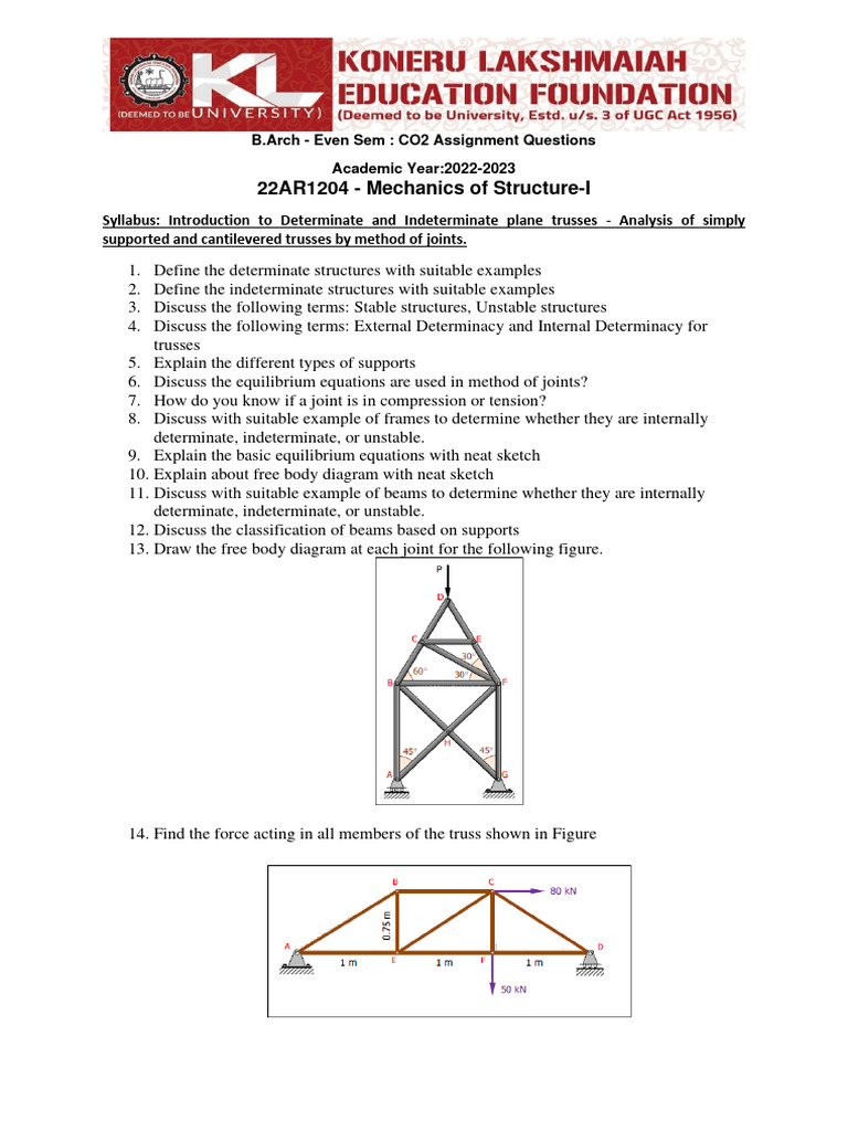 CO2 Assignment Questions | PDF | Truss | Force