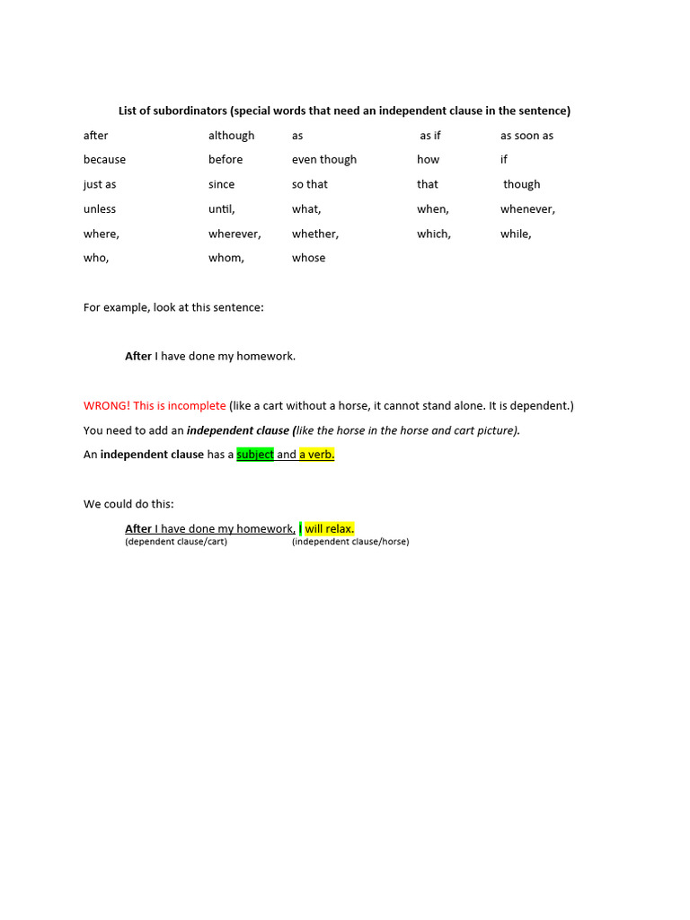 Essential Subordinators Explained | PDF