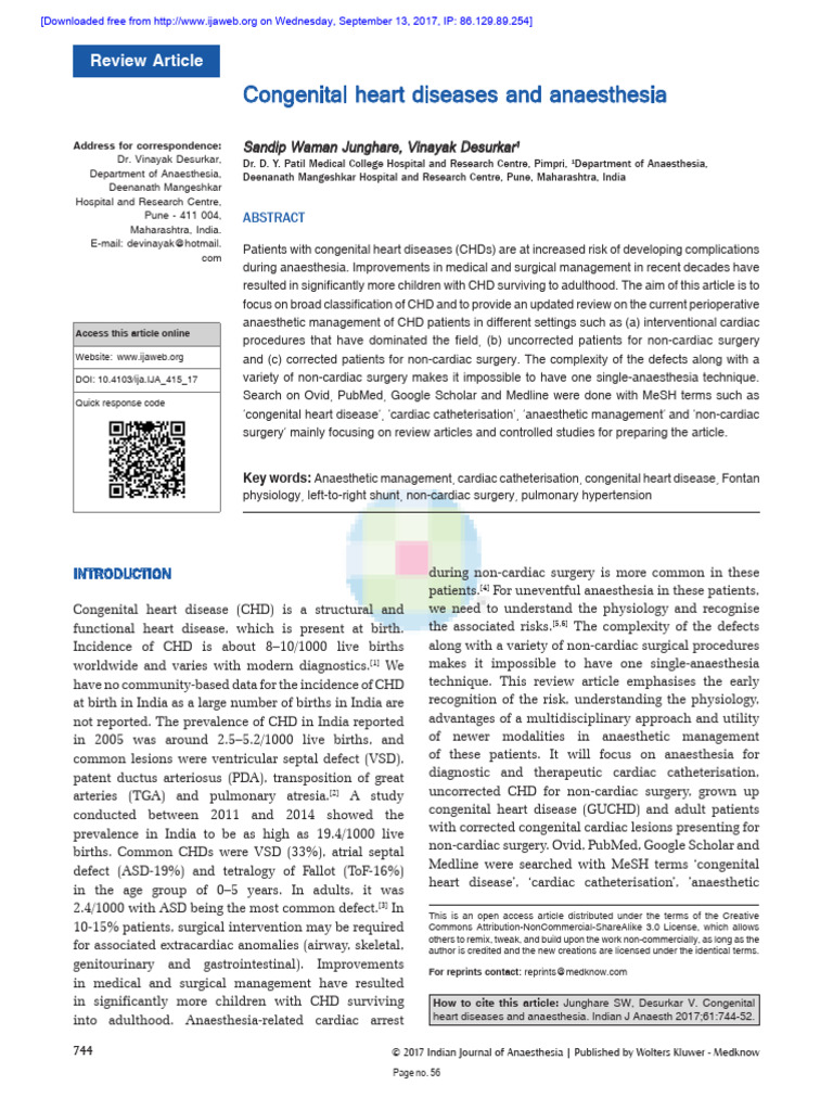 Congenital Heart Diseases and Anaesthesia | PDF | Congenital Heart ...