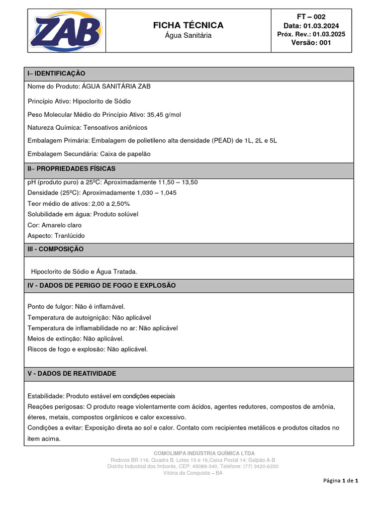Composição Química da Água Sanitária | PDF | Embalagem e rotulagem ...
