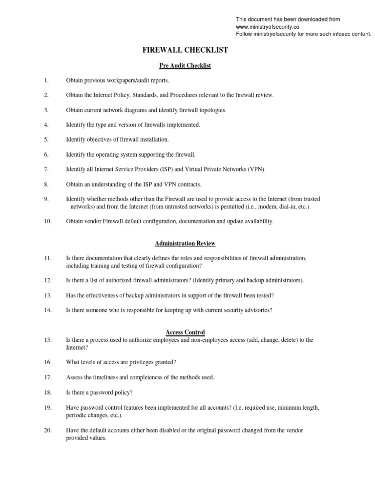 Firewall Checklist Pdf Pdf Firewall Computing Computer Network