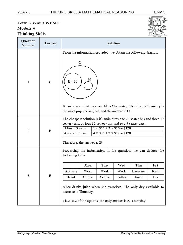20223WEMT CourseGrade3Week4Thinking SkillsCommon | PDF