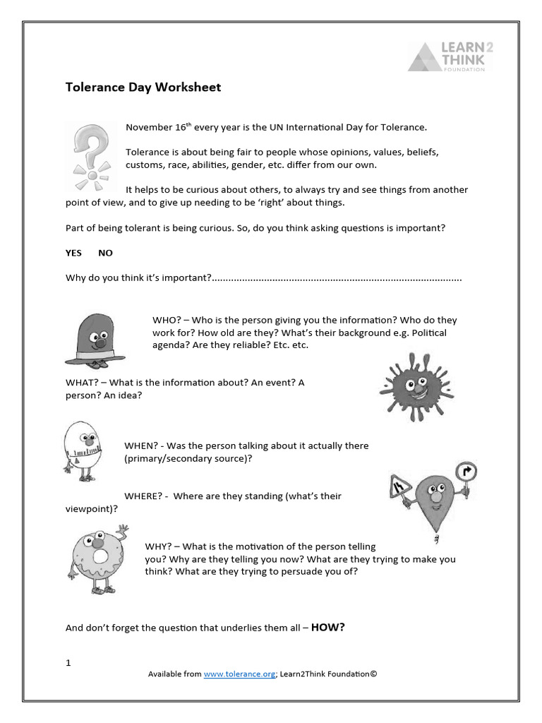 Tolerance Day Worksheet Activities | PDF | Social Psychology ...