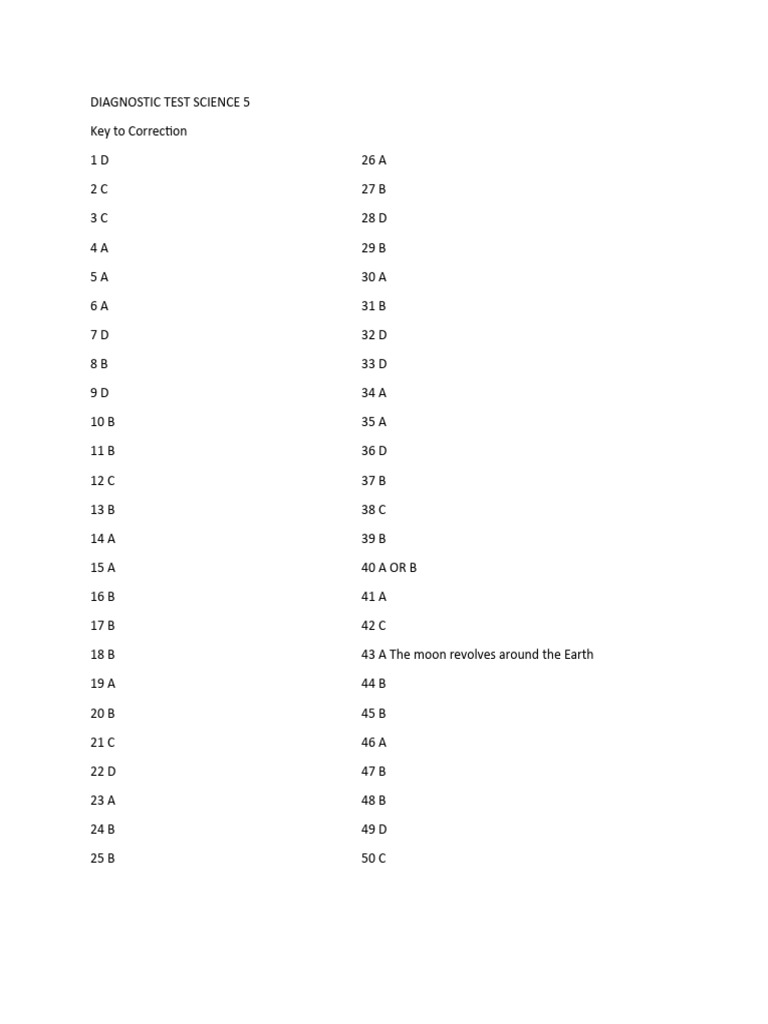 Diagnostic Test Science Answers | PDF