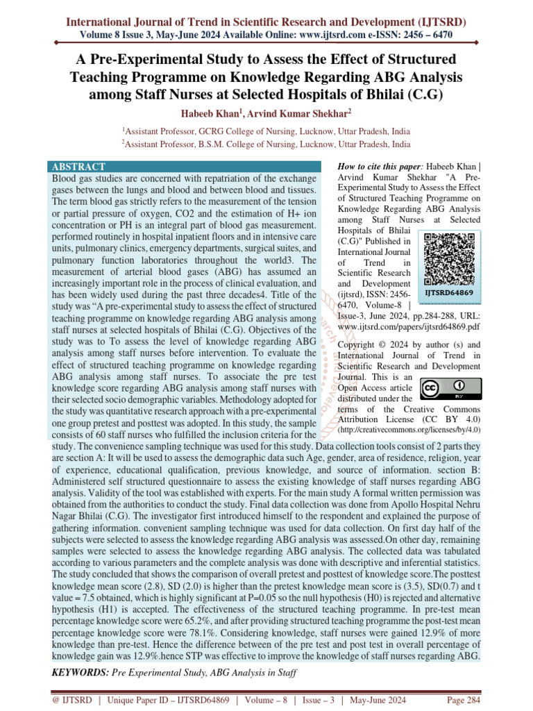 A Pre Experimental Study To Assess The Effect of Structured Teaching ...