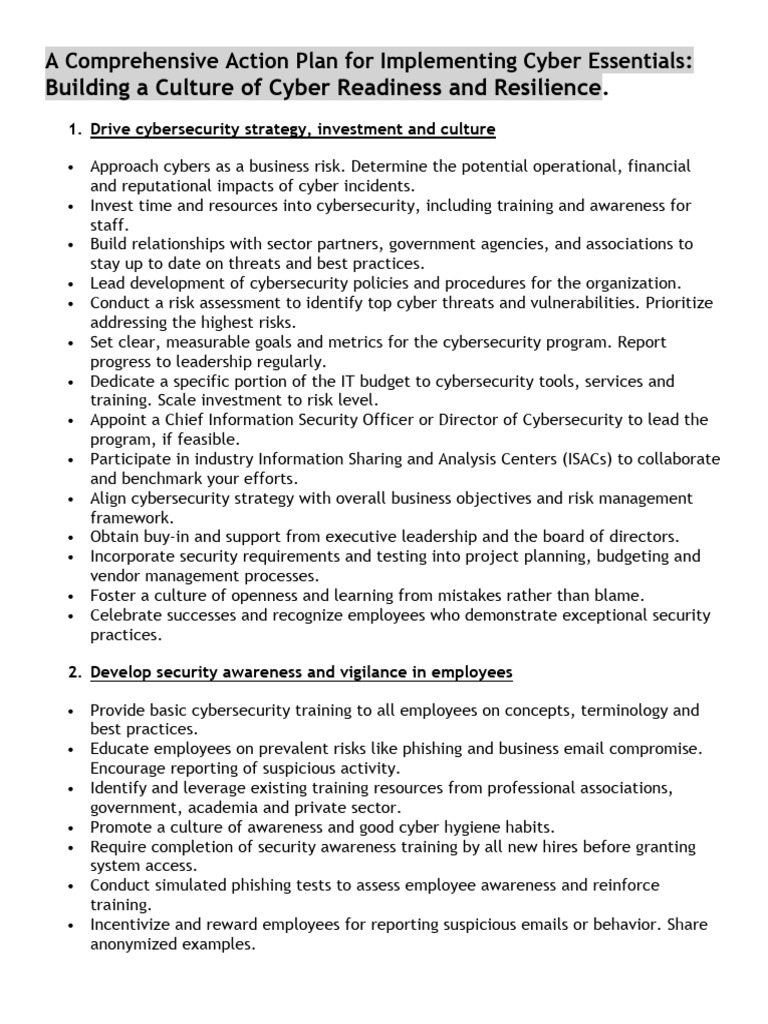 Action plan for implementing cyber essentials pdf security