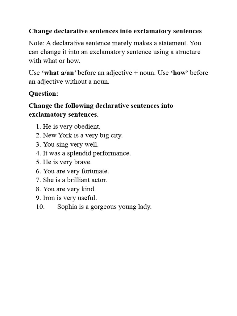 7th Lang.. Assertive To Exclamatory Sentences | PDF | Language Arts ...