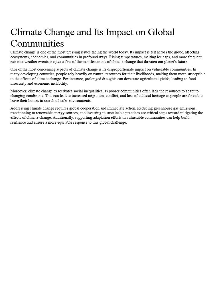 Climate Change and Its Impact On Global Communities | PDF | Science ...