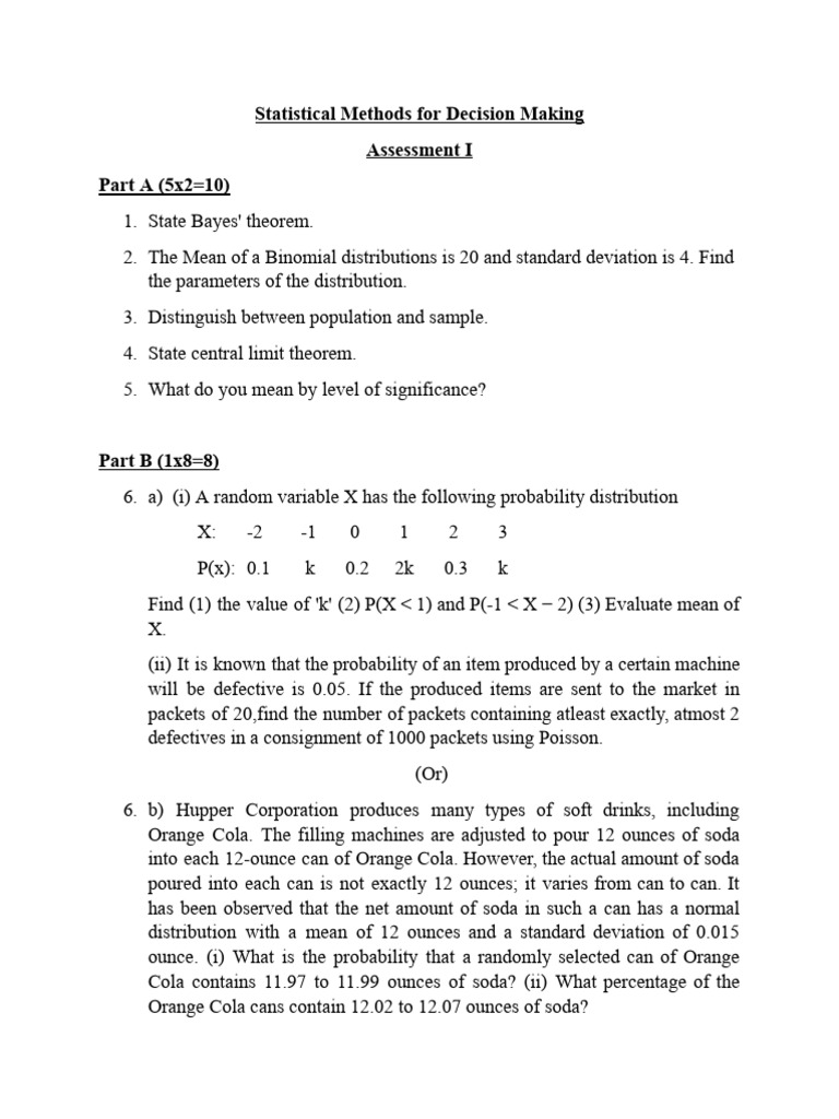 Statistical Methods For Decision Making