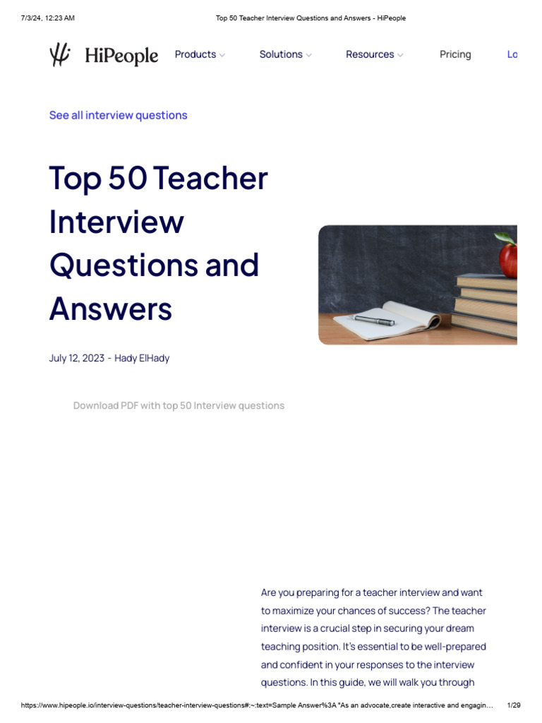 Top Teacher Interview Tips & Questions | PDF | Differentiated ...