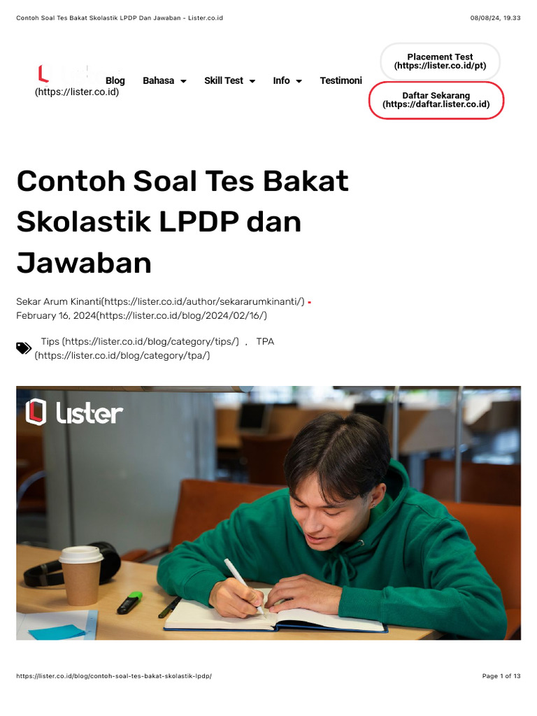 Contoh Soal Tes Bakat Skolastik Lpdp Dan Jawaban Lister Co Id Pdf
