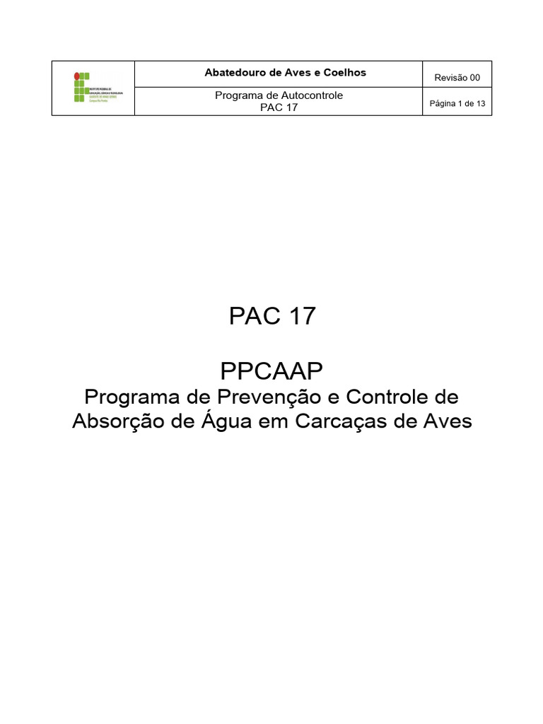 Pac 17programa de Prevencao e Controle de Absorcao de Agua | PDF ...