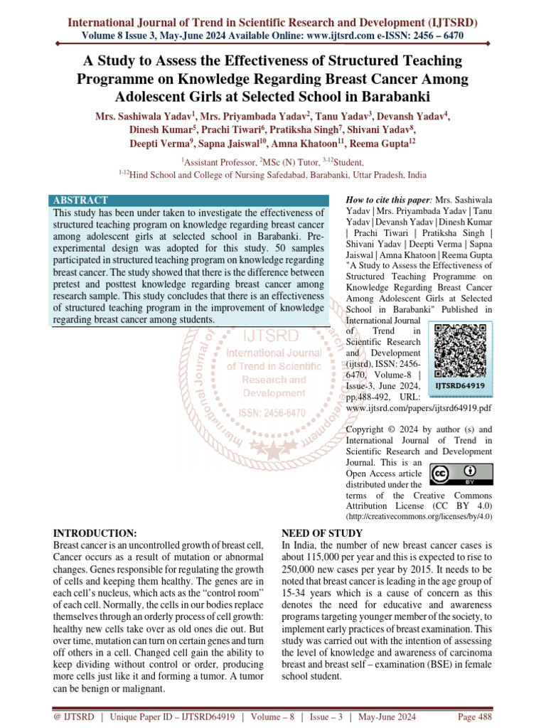 A Study To Assess The Effectiveness of Structured Teaching Programme On ...