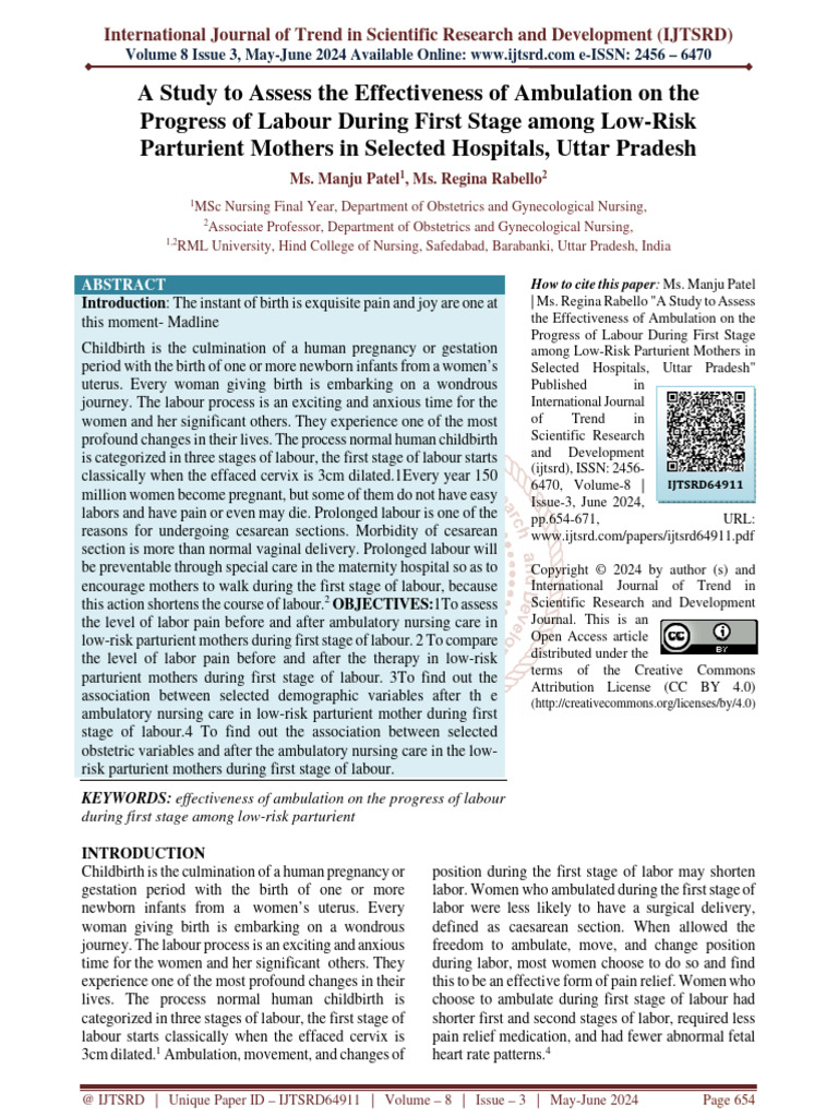 A Study To Assess The Effectiveness of Ambulation On The Progress of ...
