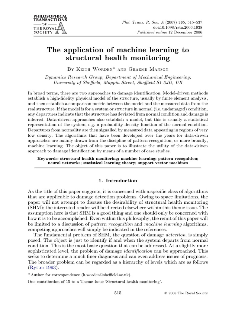 The Application of Machine Learning To Structural Health Monitorin ...
