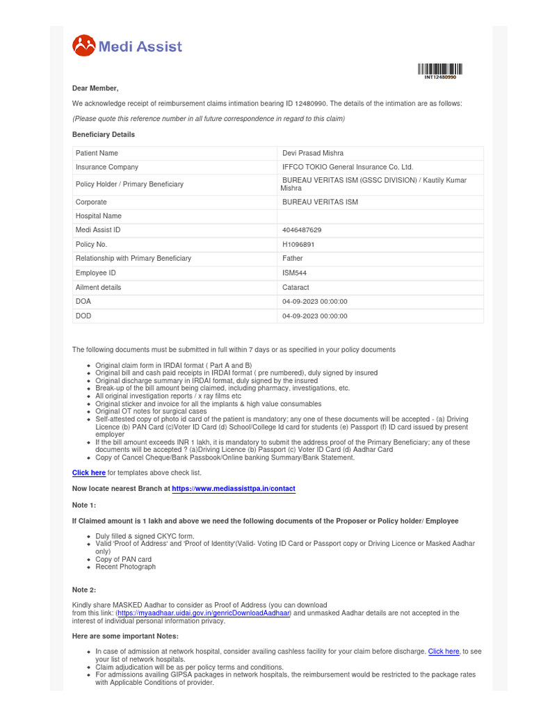 Dear Member,: (Please Quote This Reference Number in All Future ...