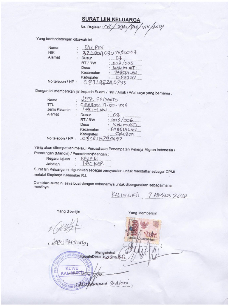 Surat Izin Keluarga | PDF