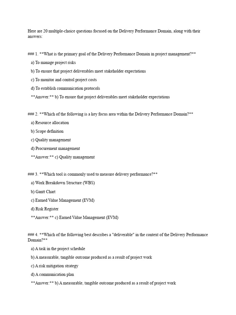 Delivery Performance Domain Quiz Questions | PDF | Business