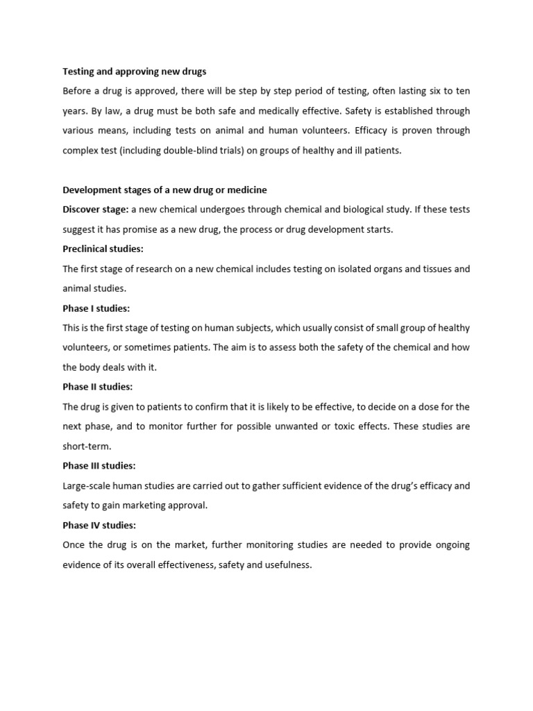 Drug Testing and Approval Process | PDF | Phases Of Clinical Research ...