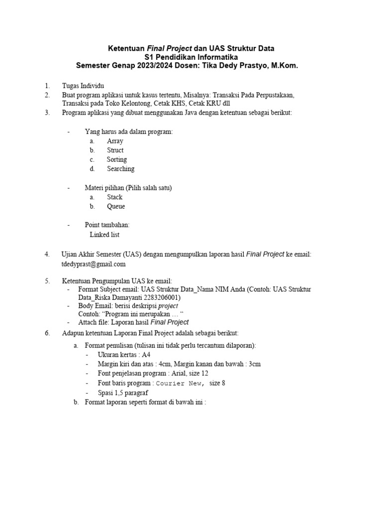 Ketentuan UAS dan Final Project Struktur Data | PDF