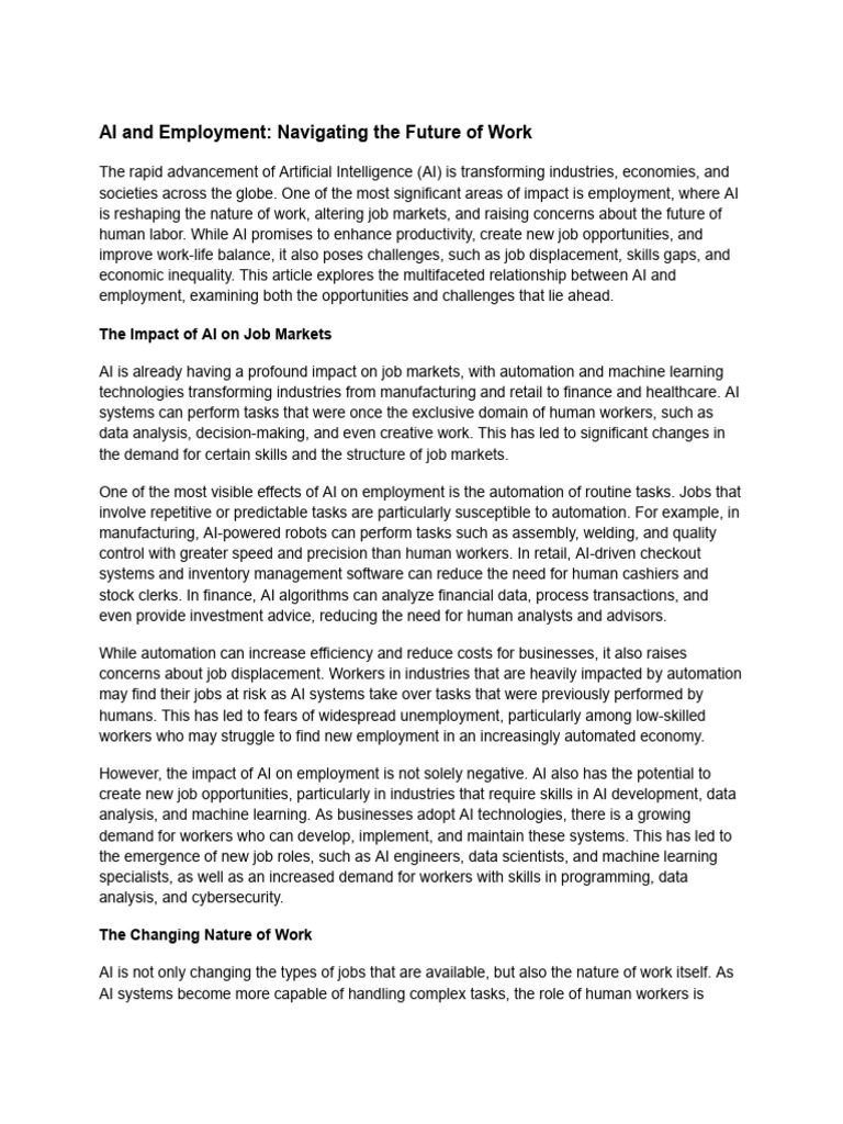 AI's Impact on Employment and Work Future | PDF | Artificial ...